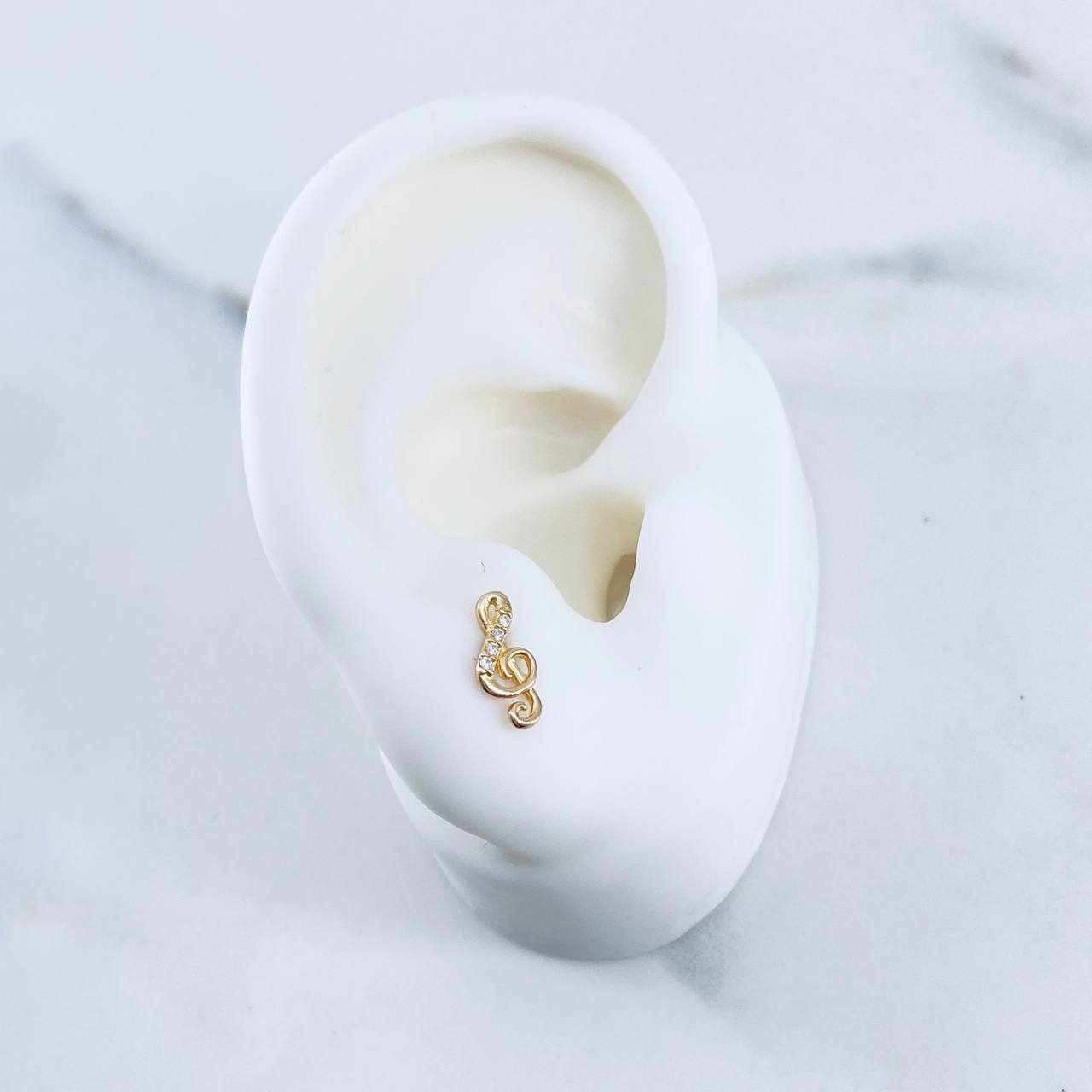 Topos Nota Musical 0.75gr / Circones Blancos Oro Amarillo 18K &