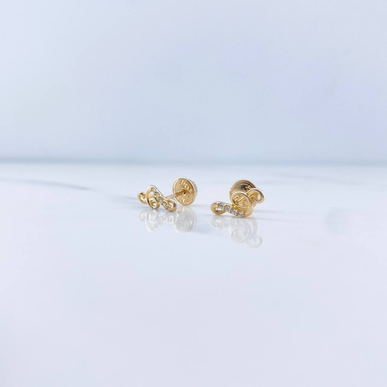 Topos Nota Musical 0.75gr / Circones Blancos Oro Amarillo 18K &