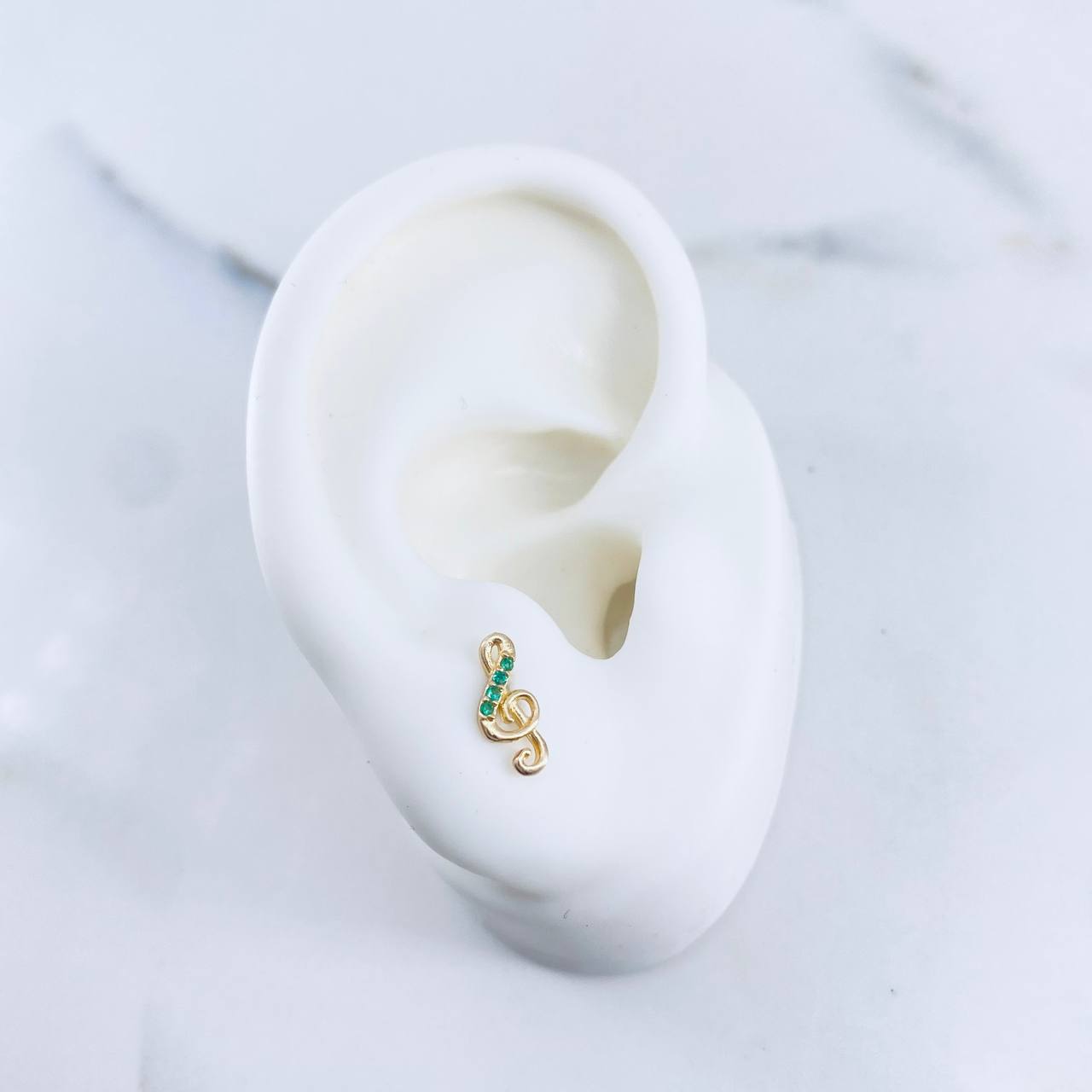 Topos Nota Musical 0.75gr / Circones Verdes Oro Amarillo 18K &