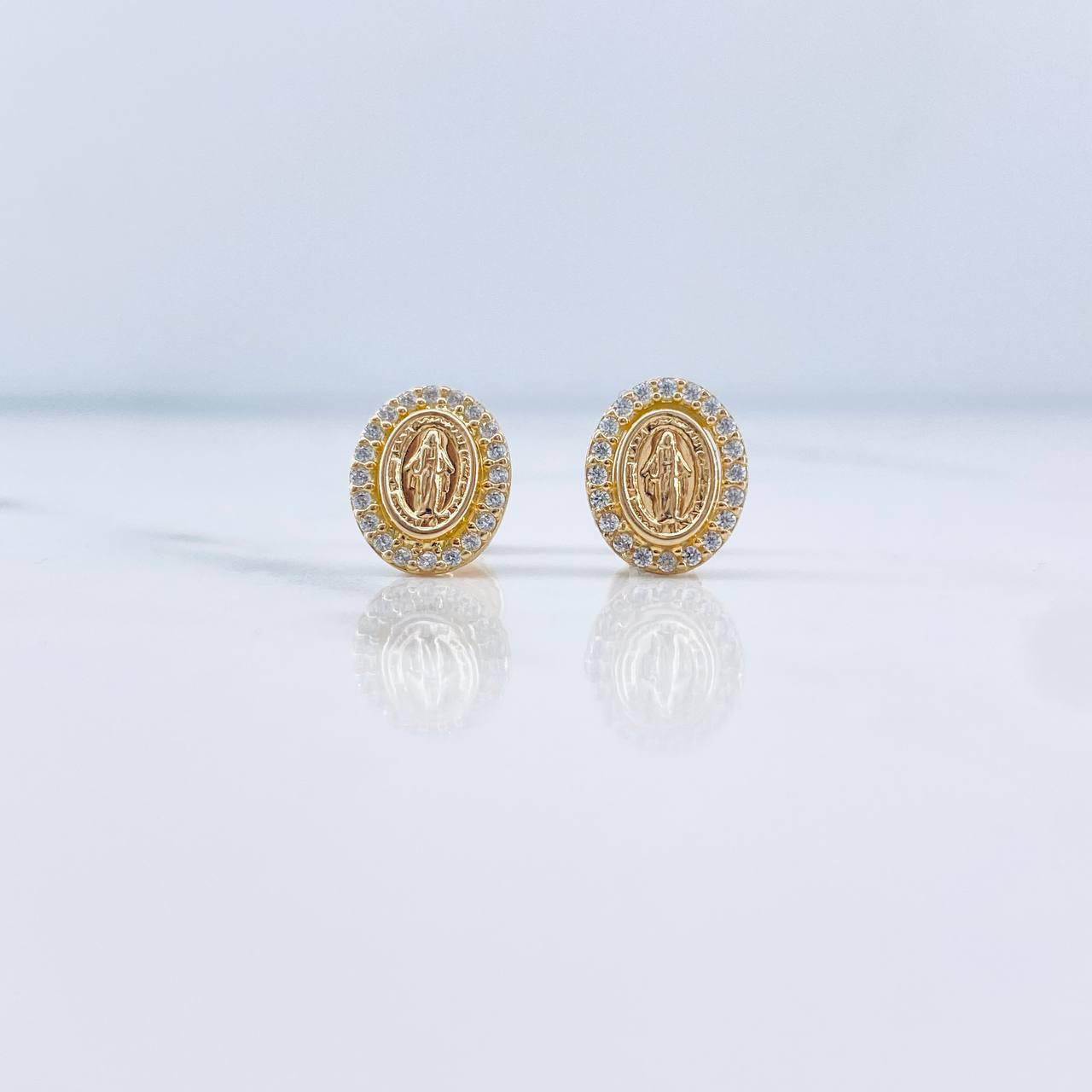 Topos Virgen De Guadalupe 1.4gr / Circones Blancos Oro Amarillo 18K &