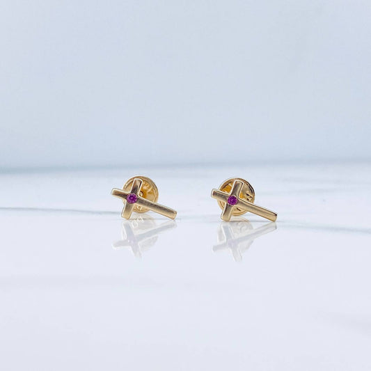 Topos Cruz 0.65gr / Circon Fuscia Oro Amarillo 18K &