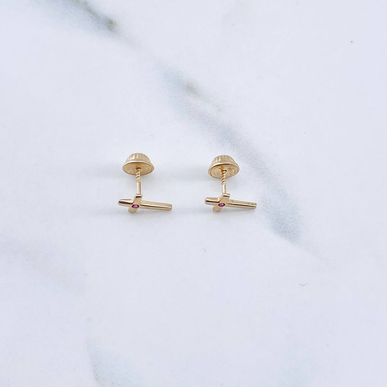 Topos Cruz 0.65gr / Circon Fuscia Oro Amarillo 18K &