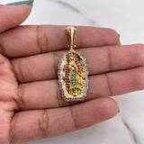 Dije Virgen Guadalupe 5.55gr / 3.6cm / Circones Verdes Fucsias Blancos Dos Oros Amarillo Blanco 18K #