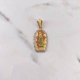 Dije Virgen Guadalupe 5.55gr / 3.6cm / Circones Verdes Fucsias Blancos Dos Oros Amarillo Blanco 18K #