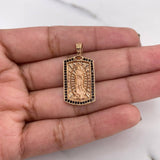 Dije Placa Virgen Guadalupe 4.2gr / 2.7cm / Circones Negros Oro Rosa 18K #