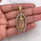 Dije Virgen Guadalupe 5.95gr / 4.3cm / Circones Fucsias Azules Blancos Dos Oros Amarillo Blanco 18K #