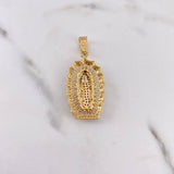 Dije Virgen Guadalupe 5.95gr / 4.3cm / Circones Fucsias Azules Blancos Dos Oros Amarillo Blanco 18K #