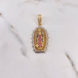 Dije Virgen Guadalupe 5.95gr / 4.3cm / Circones Fucsias Azules Blancos Dos Oros Amarillo Blanco 18K #