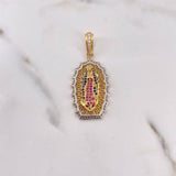 Dije Virgen Guadalupe 5.95gr / 4.3cm / Circones Fucsias Azules Blancos Dos Oros Amarillo Blanco 18K #