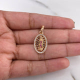 Dije Virgen Guadalupe 2.55gr / 2.5cm / Circones Fucsias Verdes Blancos Oro Rosa 18K #