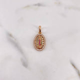 Dije Virgen Guadalupe 2.55gr / 2.5cm / Circones Fucsias Verdes Blancos Oro Rosa 18K #