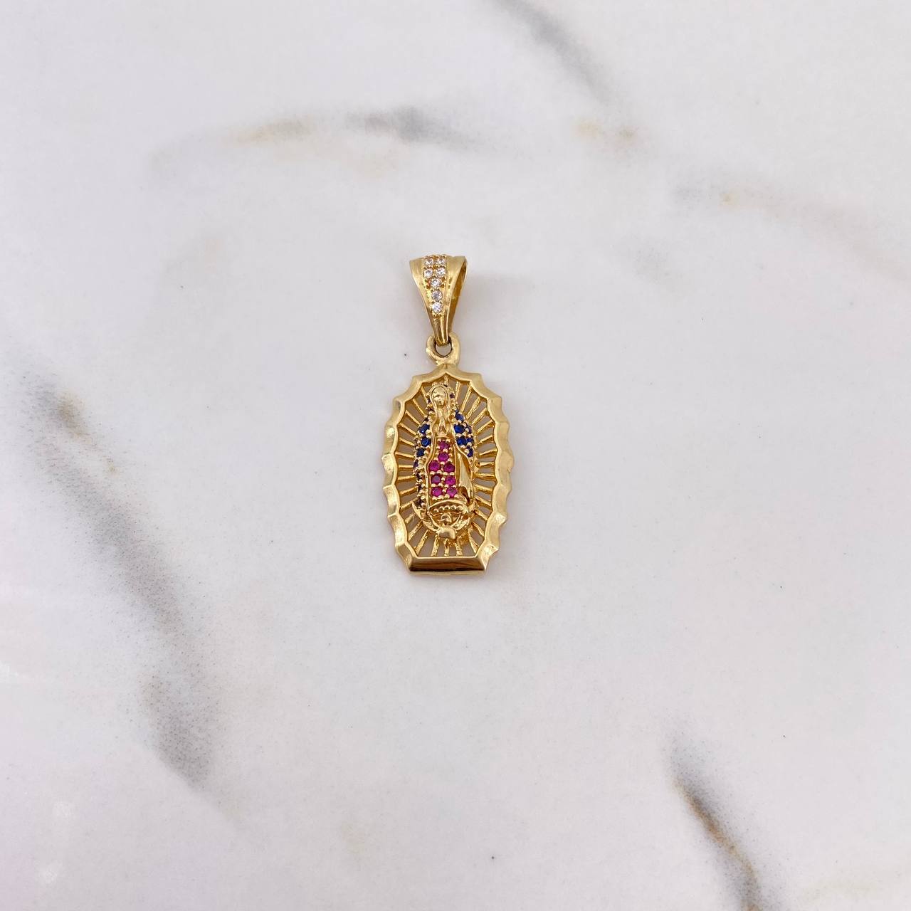 Dije Virgen Guadalupe 3.3gr / 3.2cm / Circones Fucsias Azules Blancos Oro Amarillo 18K #