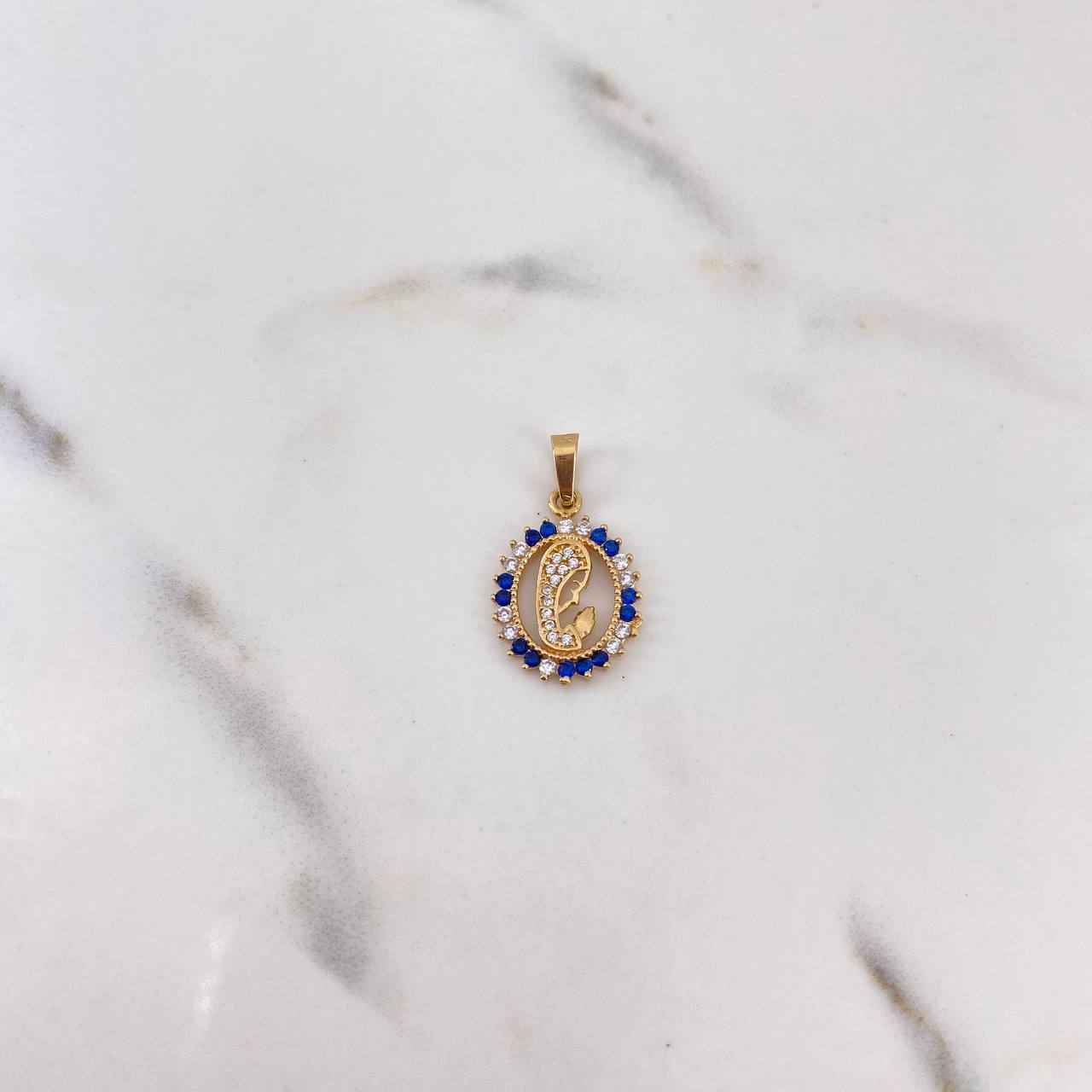 Dije Virgen Maria 1.65gr / 2.3cm / Circones Azules Blancos Oro Amarillo 18K &
