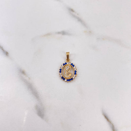 Dije Virgen Maria 1.65gr / 2.3cm / Circones Azules Blancos Oro Amarillo 18K &