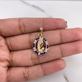 Dije Virgen Maria 1.65gr / 2.3cm / Circones Azules Blancos Oro Amarillo 18K &