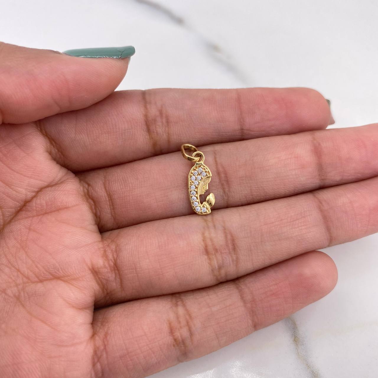 Dije Virgen Maria 0.65gr / 1.8cm / Circones Blancos Oro Amarillo 18K #