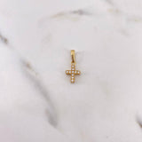 Dije Cruz 0.95gr / 1.8cm / Doble Faz Circones Fucsias Blancos Oro Amarillo 18K &