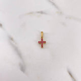 Dije Cruz 0.95gr / 1.8cm / Doble Faz Circones Fucsias Blancos Oro Amarillo 18K &