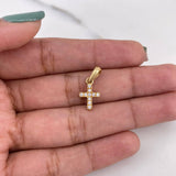 Dije Cruz 0.95gr / 1.8cm / Doble Faz Circones Fucsias Blancos Oro Amarillo 18K &