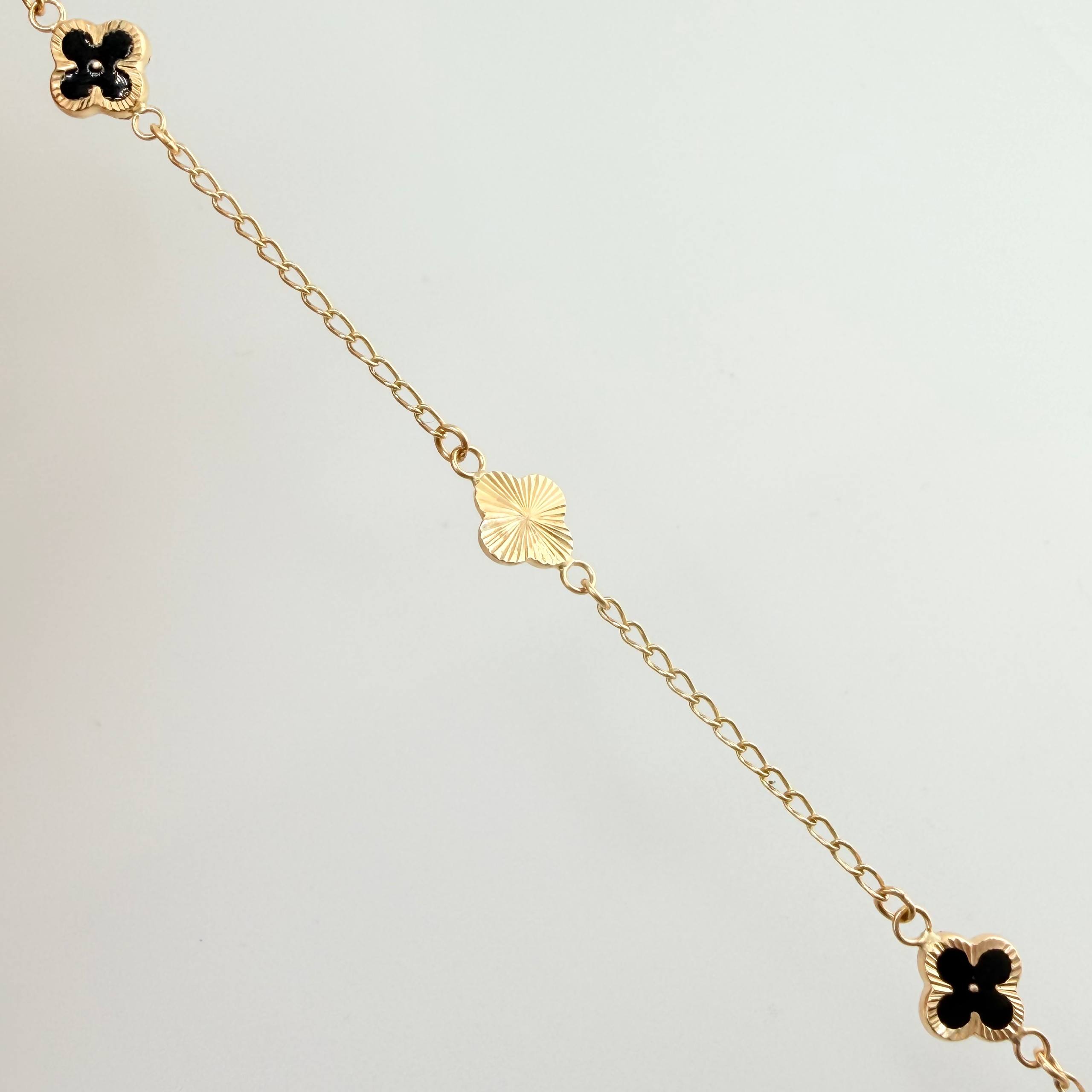 Pulso Aro Seguido Trebol Doble Faz 2.6gr / 19cm / 8.1mm Oro Amarillo 18K