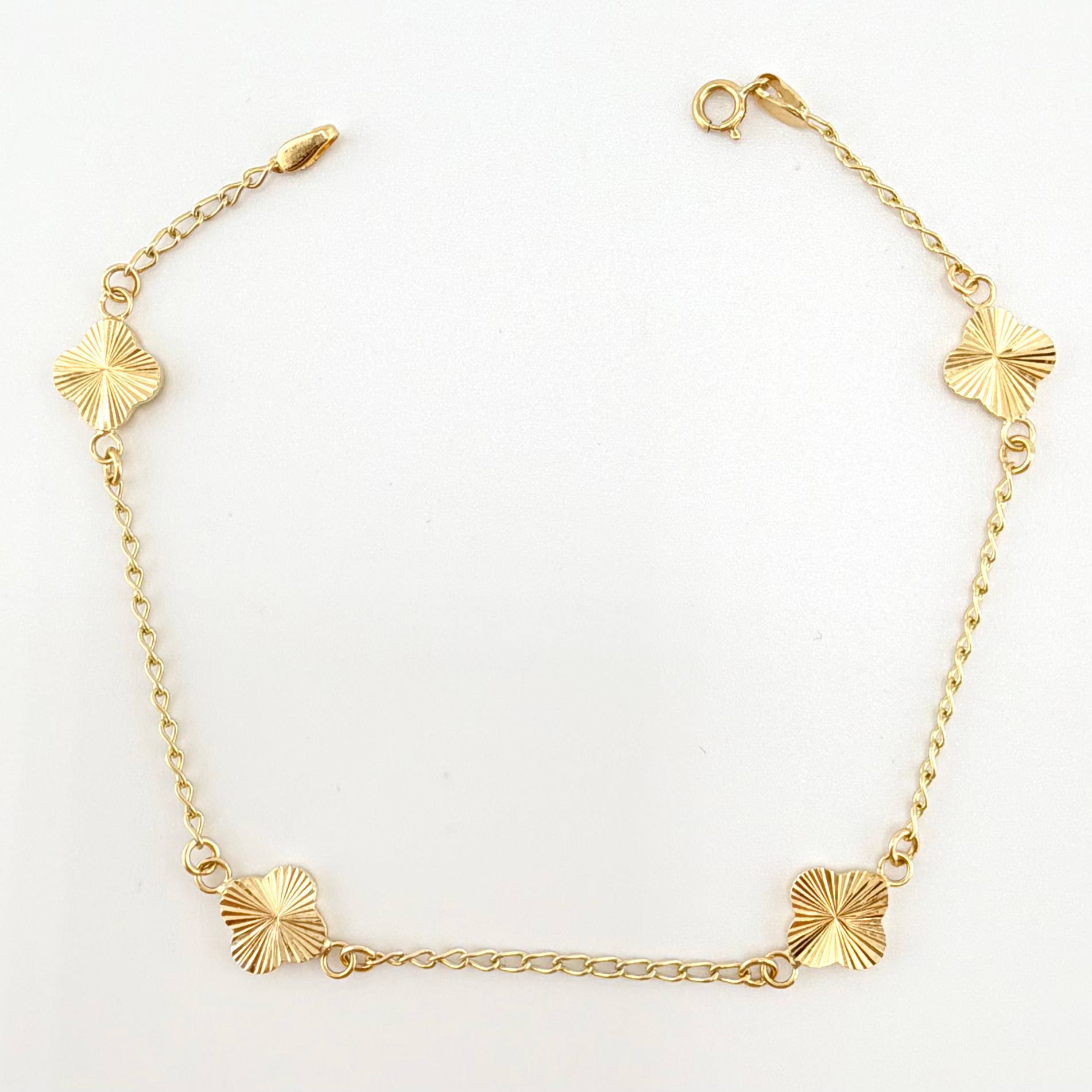 Pulso Aro Seguido Trebol Doble Faz 2.6gr / 19cm / 8.1mm Oro Amarillo 18K