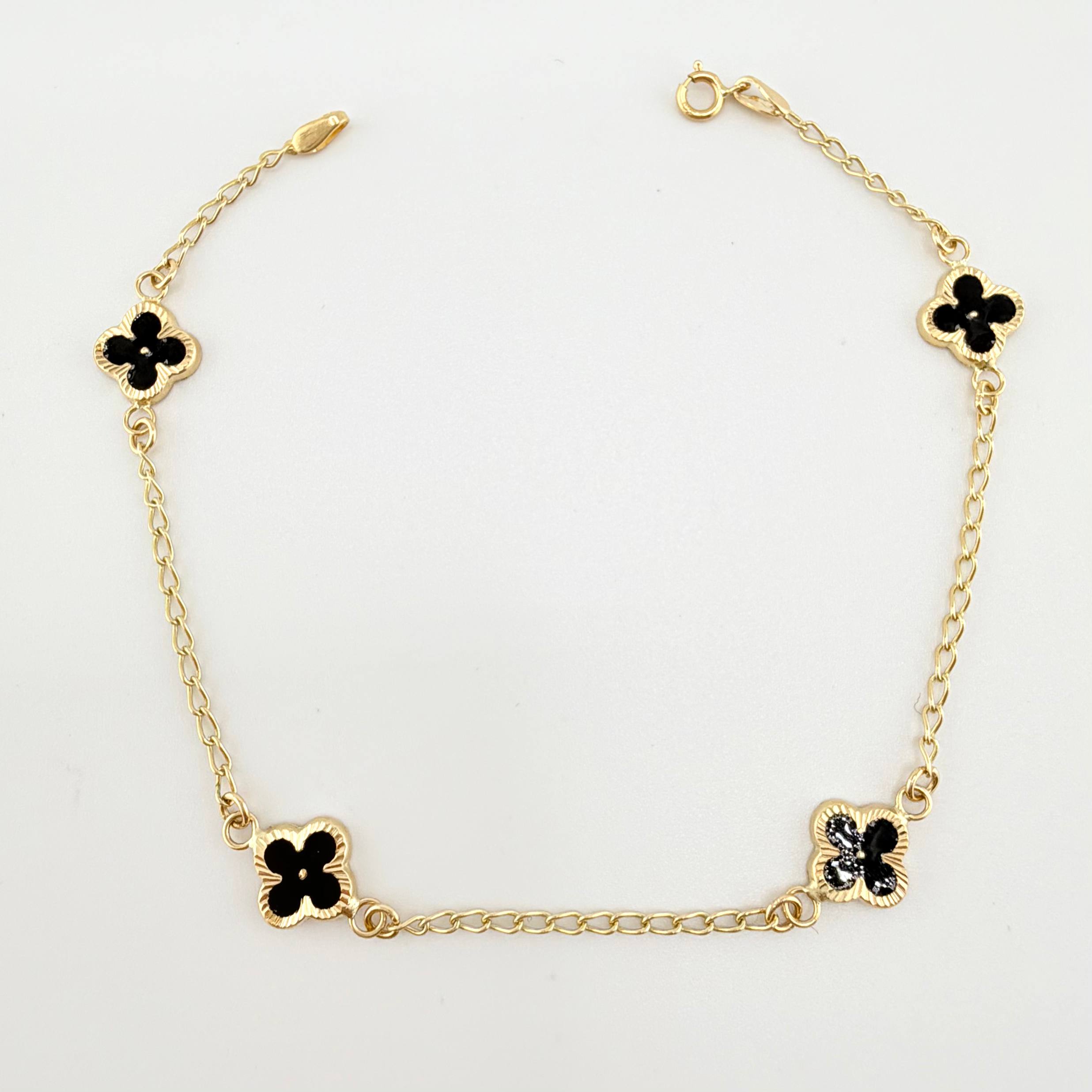 Pulso Aro Seguido Trebol Doble Faz 2.6gr / 19cm / 8.1mm Oro Amarillo 18K