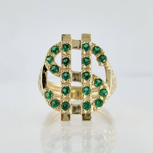 Anillo Signo Dólar Punteado 9gr / T10 / Oro Amarillo 18K ©