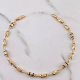 Tobillera Rustica Corona RX 5.3gr / 24.6cm / 3.7mm Eslabon Diamantado Caucho Negro Oro Amarillo 18K $