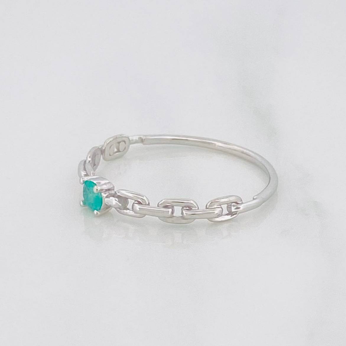 Anillo Solitario Eslabón Esmeralda 12 Pts 0.65 g / T7 1/4 Plata 925
