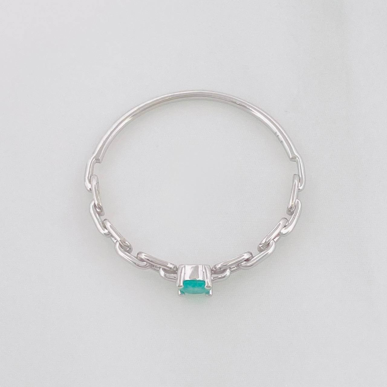 Anillo Solitario Eslabón Esmeralda 12 Pts 0.65 g / T7 1/4 Plata 925