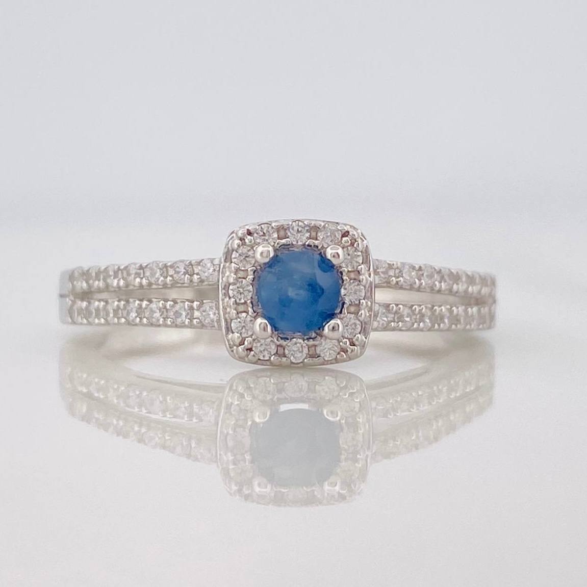 Anillo Halo Cuadrado Zafiro 17 Pts 1.7 g / T6 3/4 Plata 925