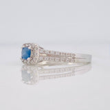 Anillo Halo Cuadrado Zafiro 17 Pts 1.7 g / T6 3/4 Plata 925