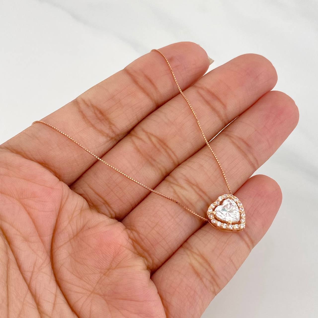 Cadena Veneciana Corazon 1.68 qts 2.05g / 45cm / 0.32mm Oro Rosa 18K