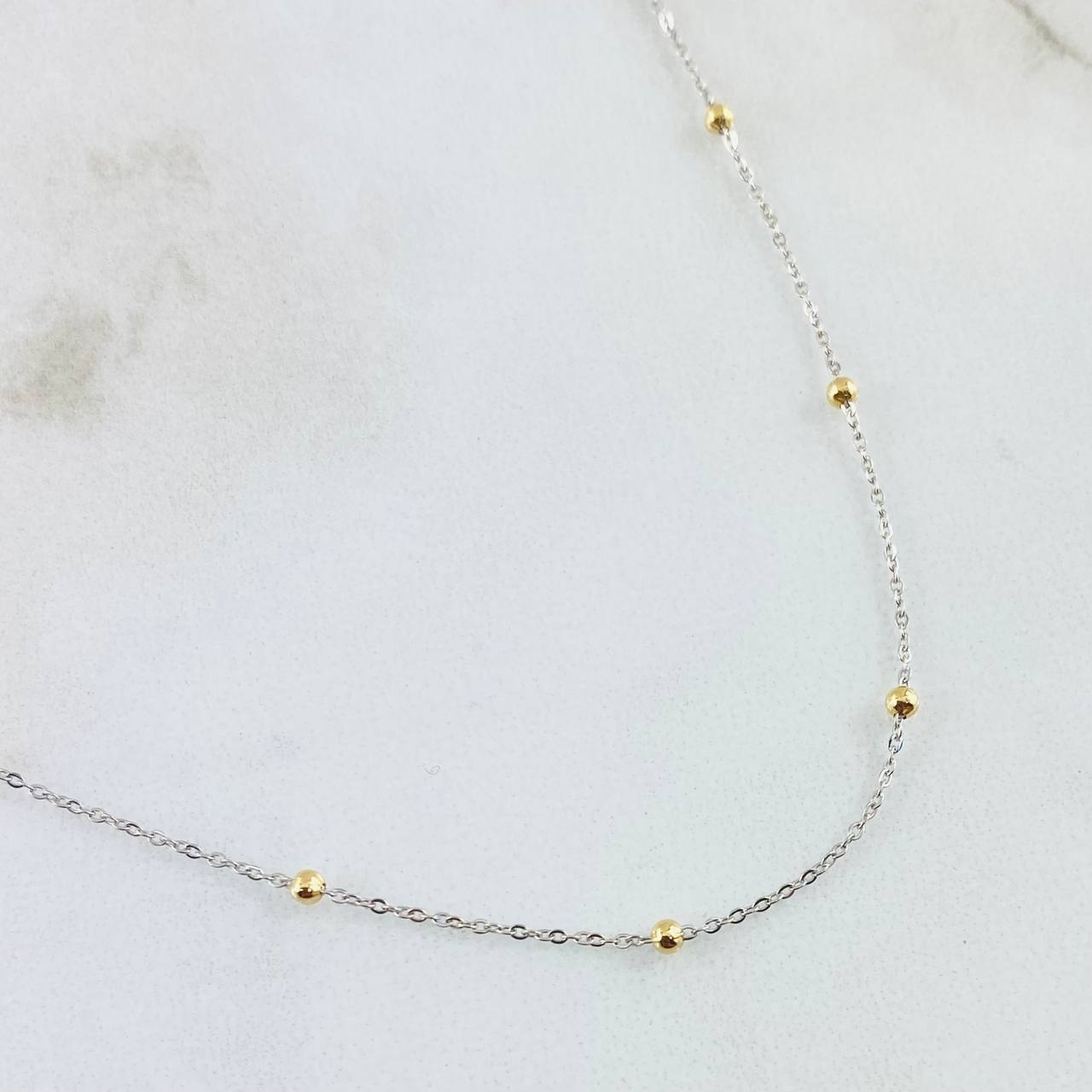 Cadena Aro Seguido Bolas 1.2gr / 45cm / Dos Oros Amarillo Blanco +3 18K