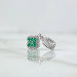 Dije Sello Trébol 1.35gr / 1.8cm / Esmeraldas 12pts Oro Blanco 18K (Joya) ©