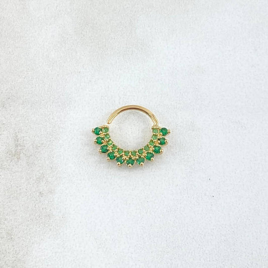 Piercing Earcuff Tiara Maya 0.95gr / 1.3cm / Circones Verdes Oro Amarillo 18K (Joya)