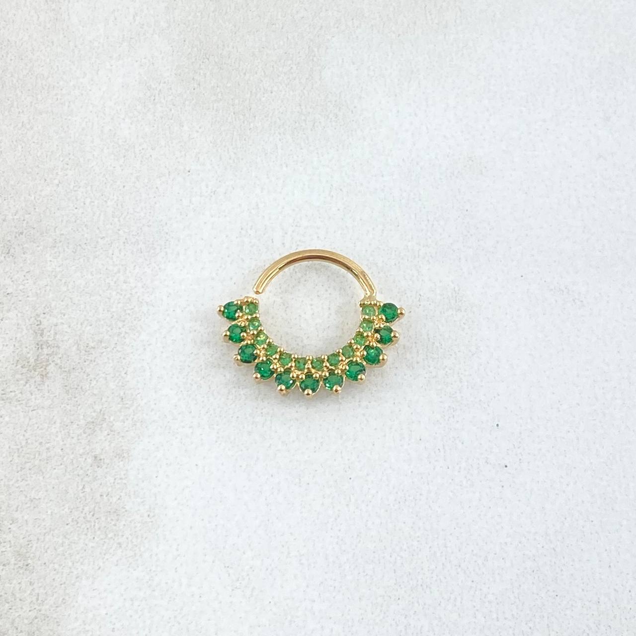 Piercing Earcuff Tiara Maya 0.9gr / 1.3cm / Circones Verdes Oro Amarillo 18K (Joya)