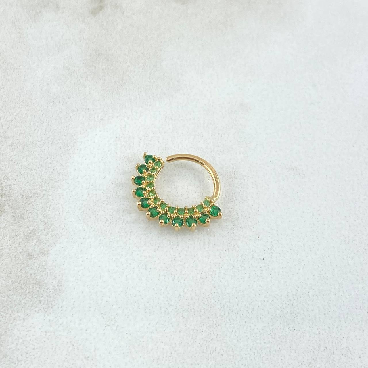 Piercing Earcuff Tiara Maya 0.9gr / 1.3cm / Circones Verdes Oro Amarillo 18K (Joya)