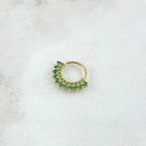 Piercing Earcuff Tiara Maya 0.9gr / 1.3cm / Circones Verdes Oro Amarillo 18K (Joya)