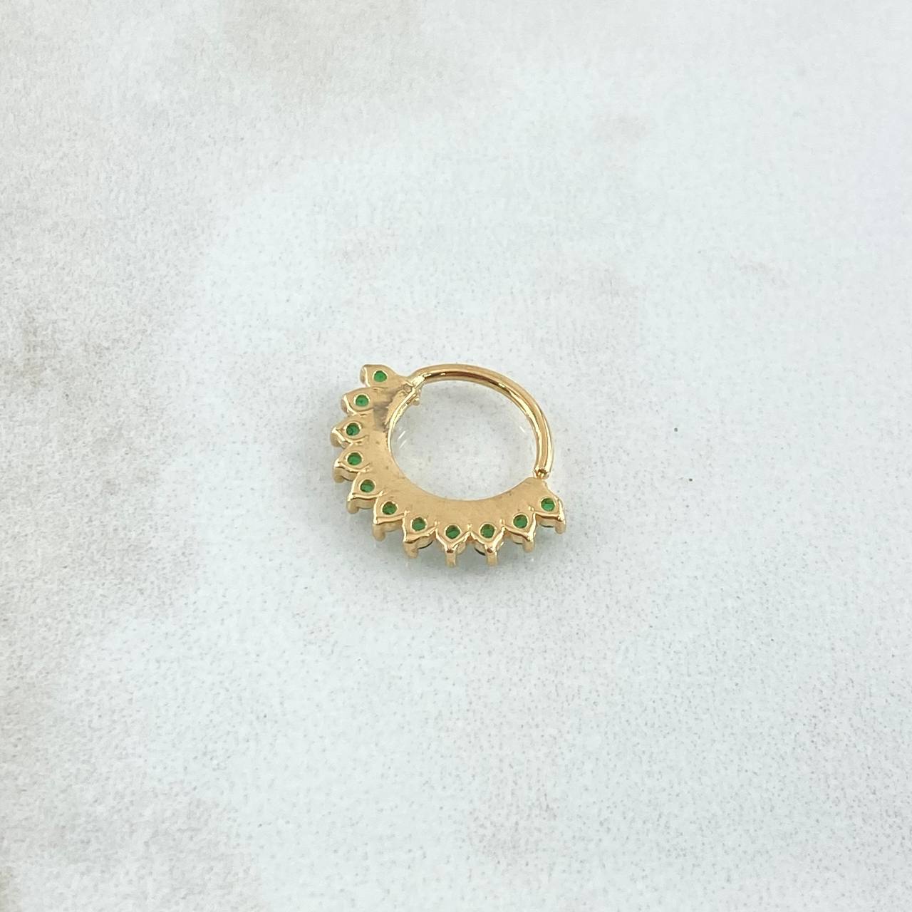 Piercing Earcuff Tiara Maya 0.9gr / 1.3cm / Circones Verdes Oro Amarillo 18K (Joya)