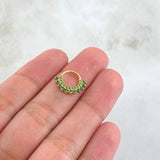 Piercing Earcuff Tiara Maya 0.9gr / 1.3cm / Circones Verdes Oro Amarillo 18K (Joya)