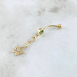 Piercing Ombligo Mariposa Silueta Colgante 0.9gr / 4cm / Circones Blancos Verde Rosca Bola Oro Amarillo 18K (Joya) ©