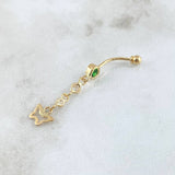 Piercing Ombligo Mariposa Silueta Colgante 0.9gr / 4cm / Circones Blancos Verde Rosca Bola Oro Amarillo 18K (Joya) ©