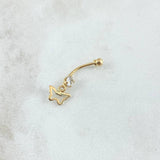 Piercing Ombligo Mariposa Silueta Colgante 0.65gr / 2.5cm / Circon Blanco Rosca Bola Oro Amarillo 18K (Joya)