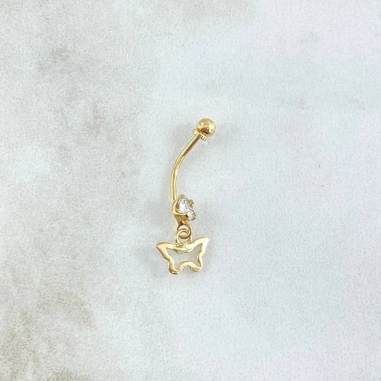 Piercing Ombligo Mariposa Silueta Colgante 0.65gr / 2.5cm / Circon Blanco Rosca Bola Oro Amarillo 18K (Joya) ©