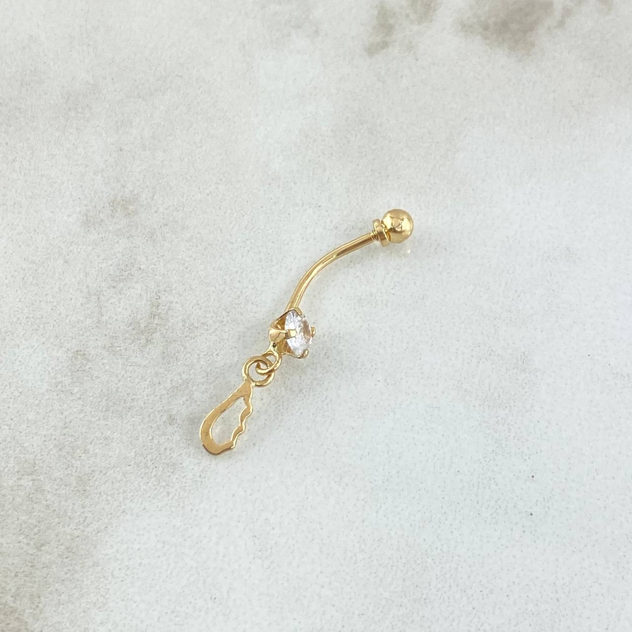Piercing Ombligo Ala Silueta Colgante 0.55gr / 2.7cm / Circon Blanco Rosca Bola Oro Amarillo 18K (Joya) ©