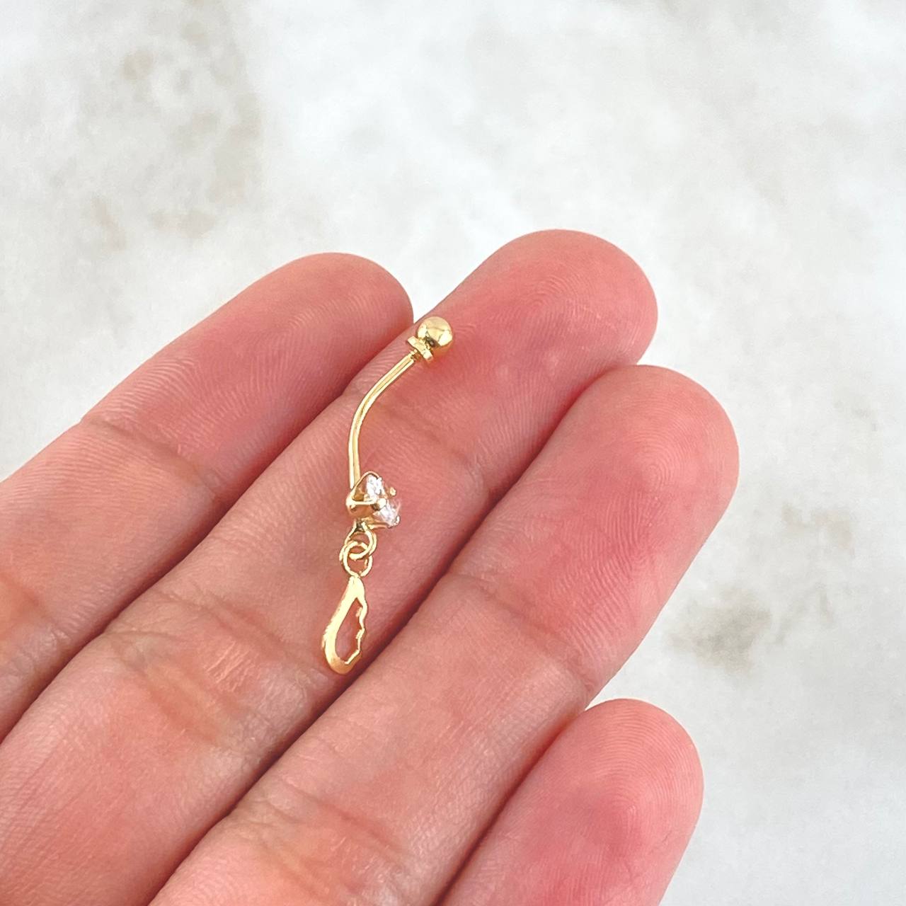 Piercing Ombligo Ala Silueta Colgante 0.55gr / 2.7cm / Circon Blanco Rosca Bola Oro Amarillo 18K (Joya)