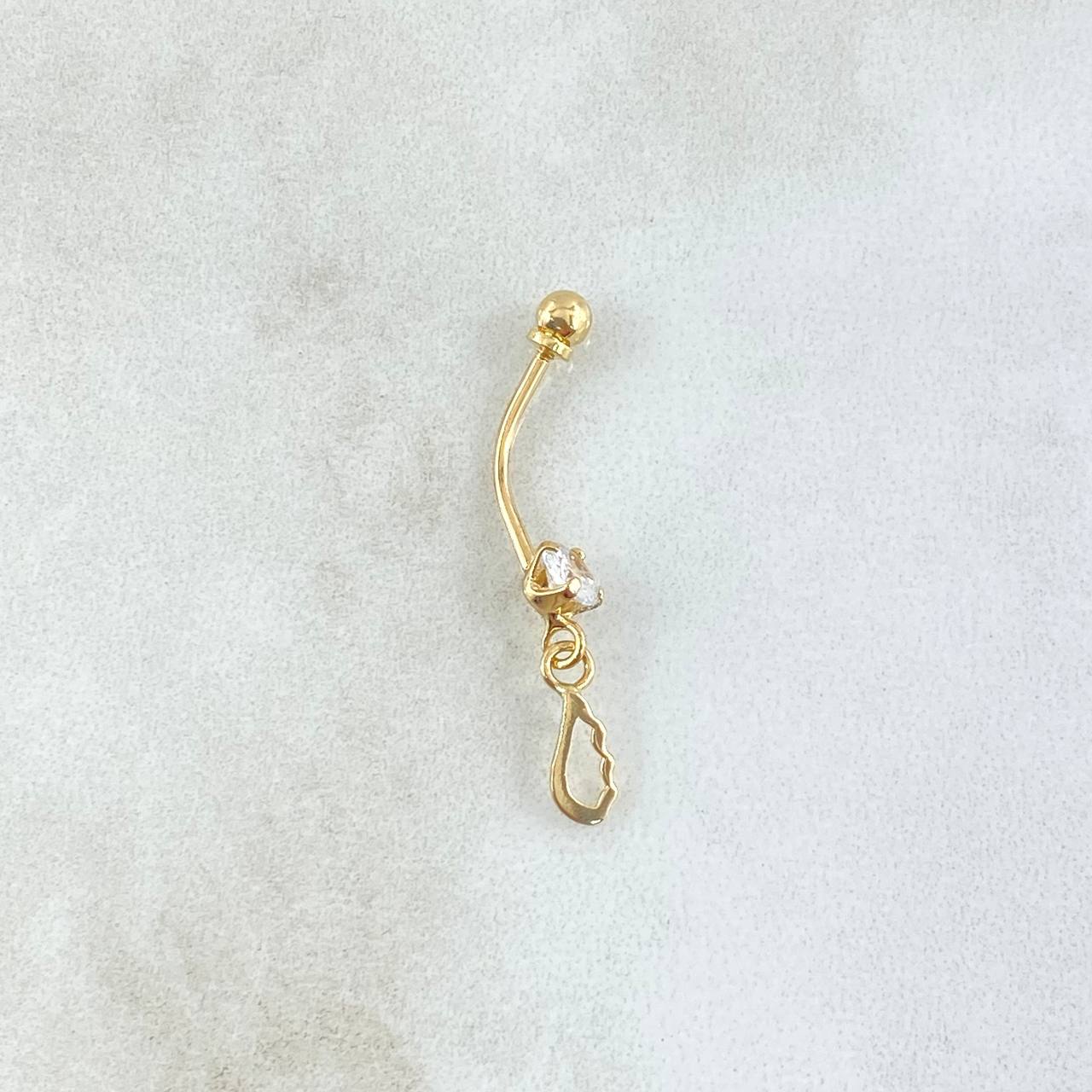 Piercing Ombligo Ala Silueta Colgante 0.55gr / 2.7cm / Circon Blanco Rosca Bola Oro Amarillo 18K (Joya)