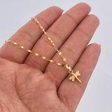 Set Cadena Flor Espejo /0.95gr/40cm/1.5mm + Dije Libelula/0.35gr/1.5cm Troquelado Oro 18K (Oferta) $