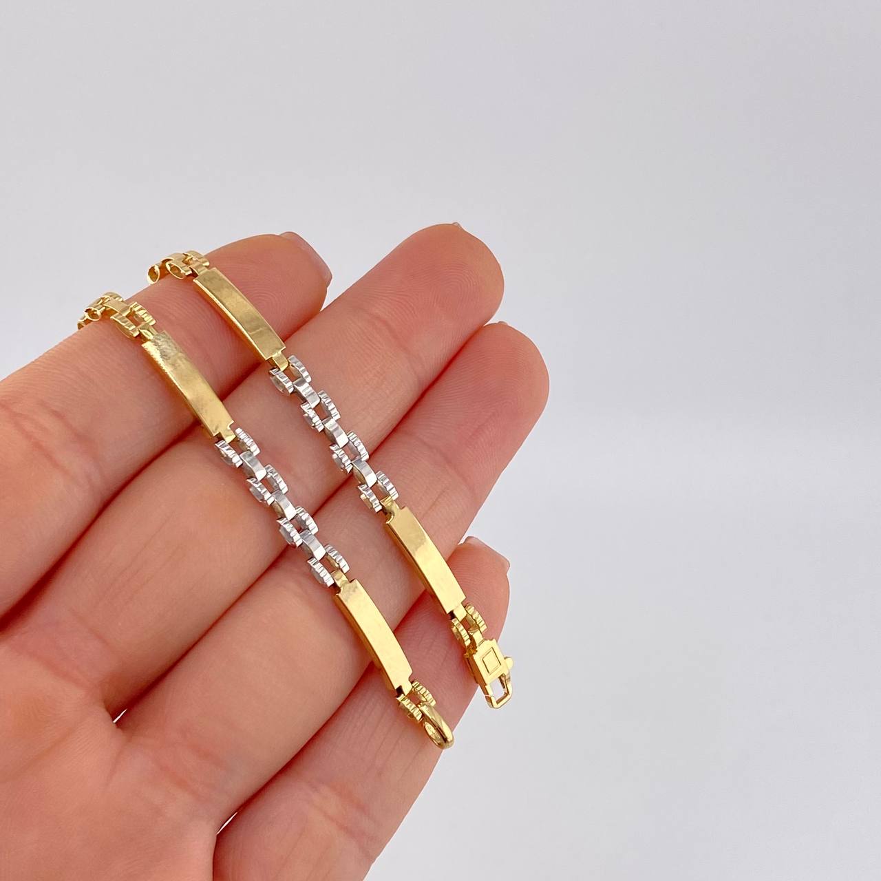 Pulso Placa Correa 5.2 g / 20.2 cm / 3.6 mm Dos Oros Amarillo Blanco 18K